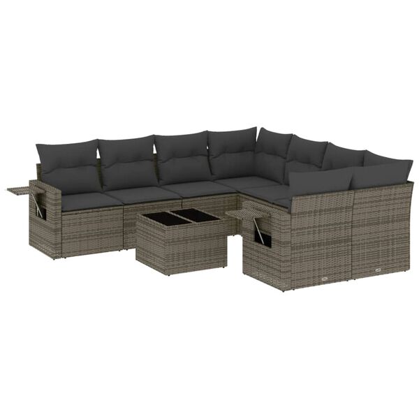 vidaXL Set Divano da Giardino 9 pz con Cuscini Grigio in Polyrattan