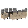 vidaXL Set da Pranzo per Giardino con cuscino 9 pcs Beige polyrattan