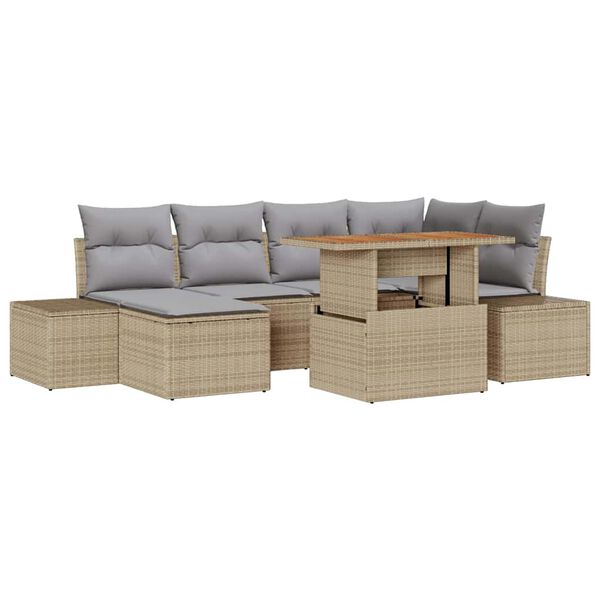 vidaXL Set Divano da Giardino 7 pcs Beige Poly Rattan