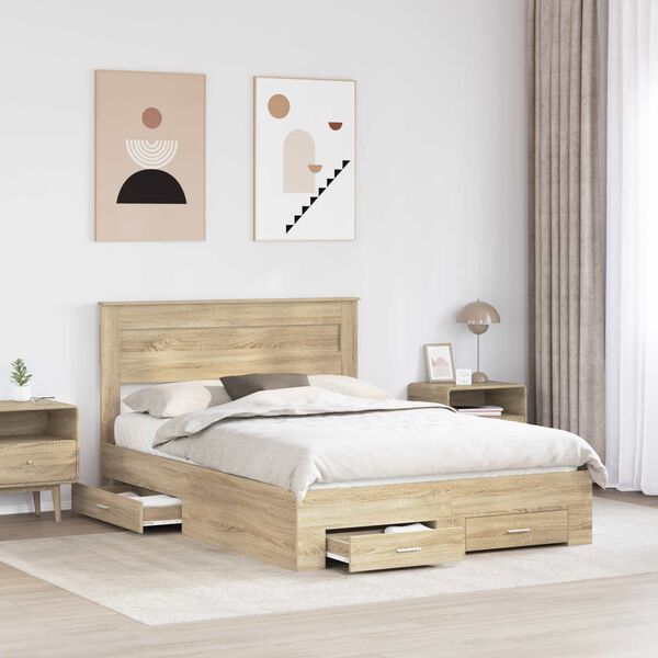 vidaXL Struttura del letto con testiera Rovere Sonoma 150 x 200 cm