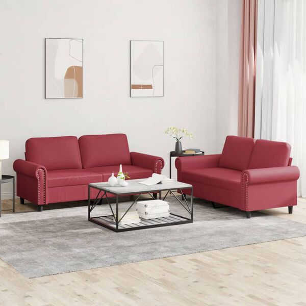 vidaXL Set di Divani 2 pz con Cuscini Rosso Vino in Similpelle