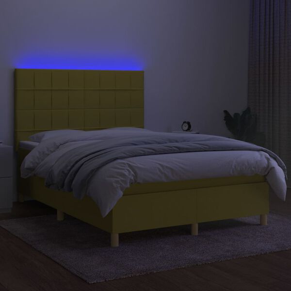vidaXL Letto a Molle con Materasso e LED Verde 140x190 cm in Tessuto
