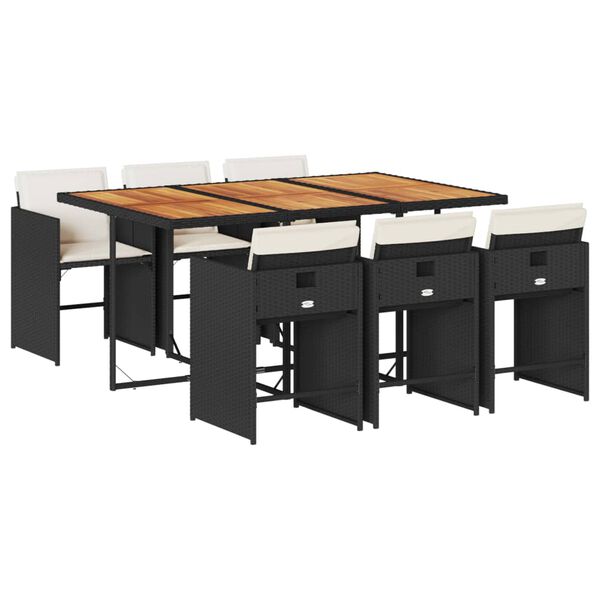 vidaXL Set da Pranzo da Giardino 7 pz Nero con Cuscini in Polyrattan