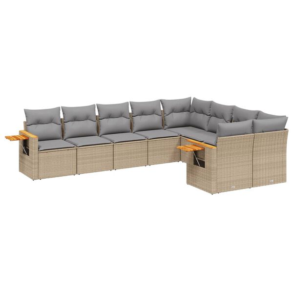 vidaXL Set Divano da Giardino 9 pz con Cuscini Beige in Polyrattan