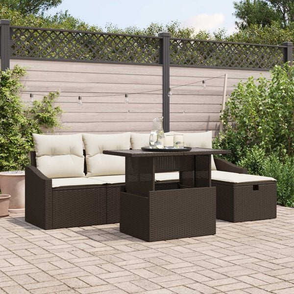 vidaXL Set Divano da Giardino con cuscino 6 pcs Marrone polyrattan