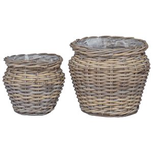 vidaXL Cesto per Piante con archiviazione 2 pcs Grigio Rattan Lacak