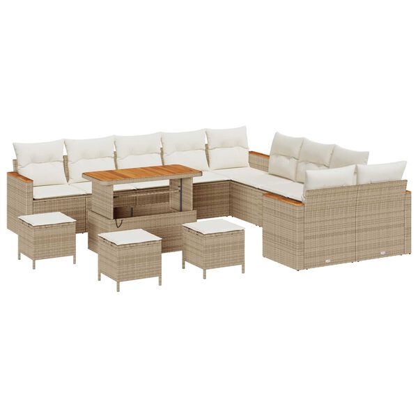 vidaXL Set Divano da Giardino con cuscino Beige Poly Rattan