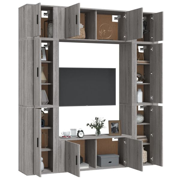 vidaXL Set Mobili Porta TV 8pz Grigio Sonoma in Legno Multistrato