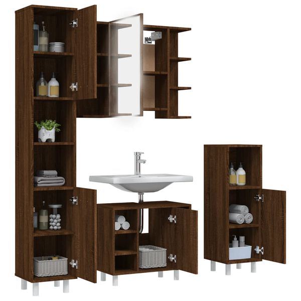 vidaXL Set Mobili da Bagno 4 pz Rovere Marrone in Legno Multistrato