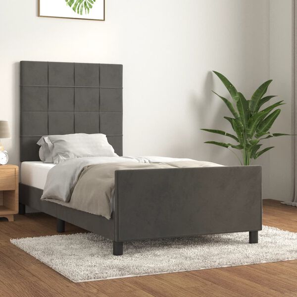 vidaXL Giroletto senza Materasso Grigio Scuro 90x200 cm Velluto