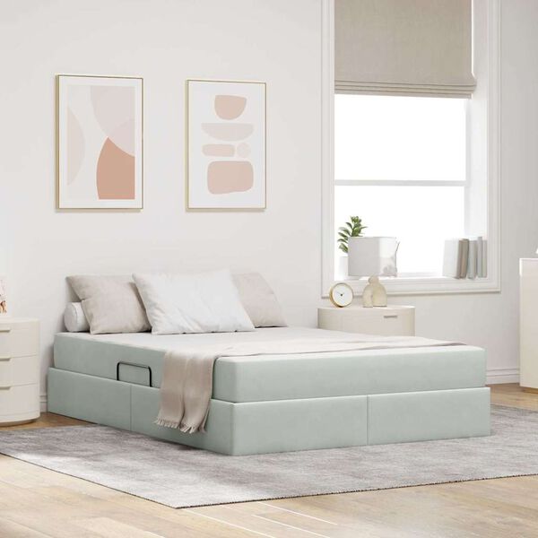 vidaXL Letto con contenitore e materasso Grigio chiaro 140 x 190 cm