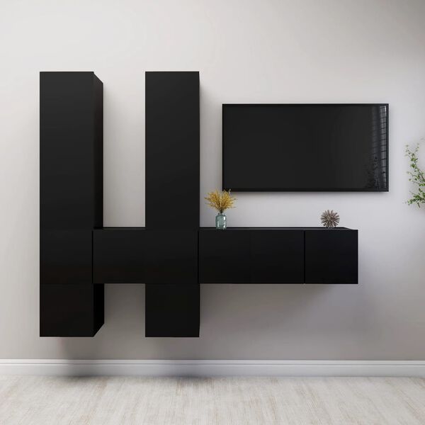 vidaXL Set di Mobili Porta TV 7 pz Nero in Legno Multistrato