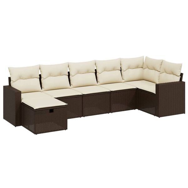 vidaXL Set Divani da Giardino 7 pz con Cuscini Marrone in Polyrattan