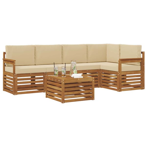 vidaXL Set divani 6 pcs Naturale e Beige Legno di Acacia Massello
