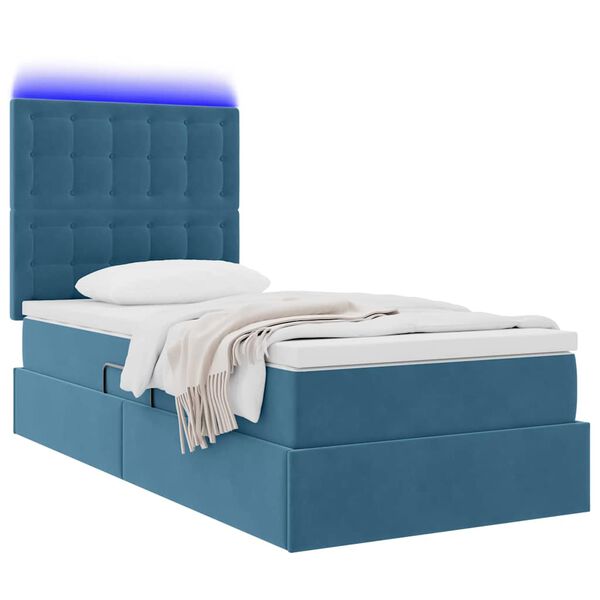 vidaXL Letto con contenitore e LED Blu Scuro 90 x 190 cm Velluto