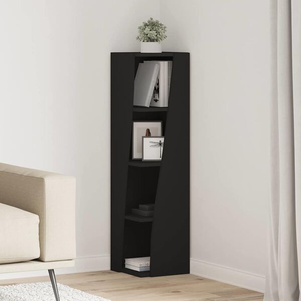 vidaXL Mobile angolare Nero 27,5x27x102cm Legno multistrato
