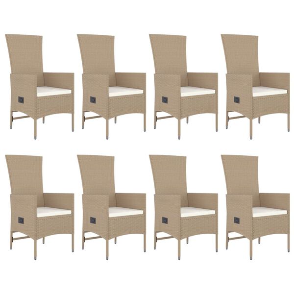 vidaXL Set da Pranzo da Giardino 9 pz con Cuscini Beige in Polyrattan