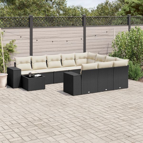 vidaXL Set Divani da Giardino 11 pz con Cuscini in Polyrattan Nero