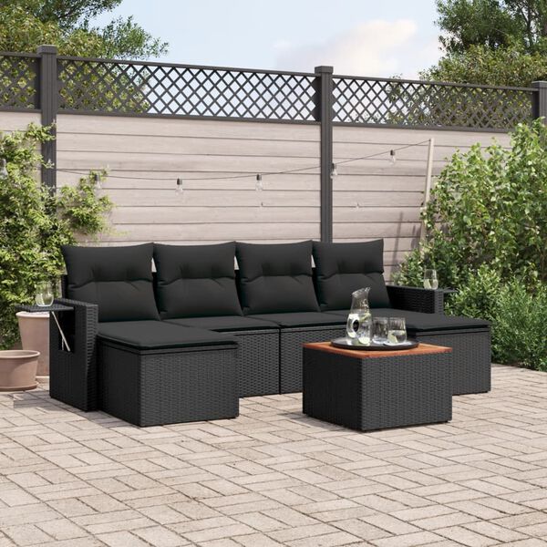 vidaXL Set Divani da Giardino con Cuscini 7pz Nero Polyrattan