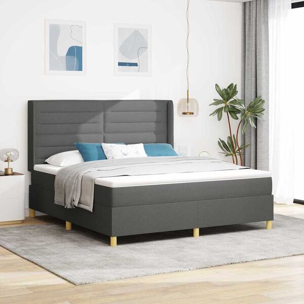 vidaXL Letto a molle con materasso Grigio scuro 180 x 200 cm Tessuto