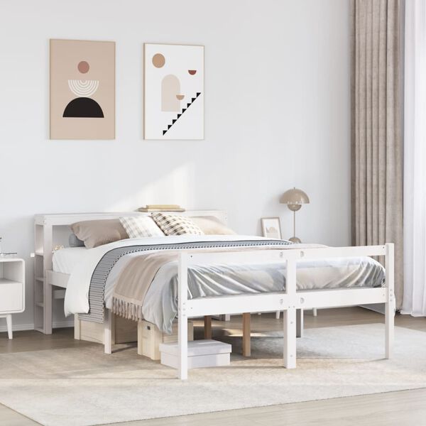 vidaXL Letto Anziani con Testiera Bianco 135x190cm Legno Massello Pino