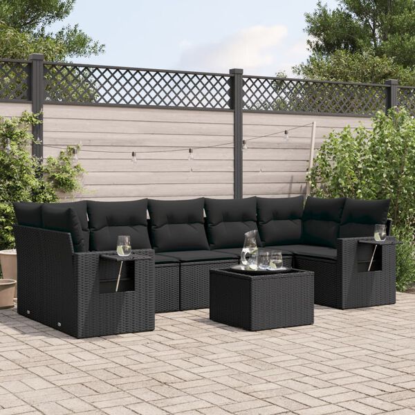 vidaXL Set Divani da Giardino con Cuscini 8 pz Nero in Polyrattan