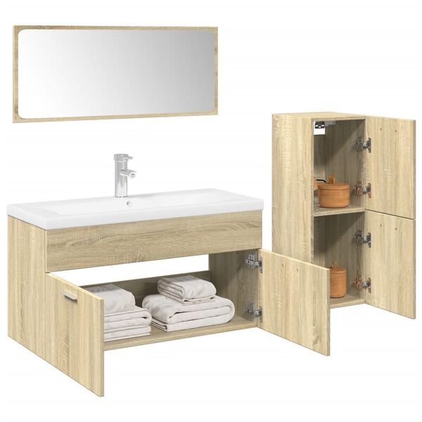 vidaXL Set Mobili da Bagno 3 pz Rovere Sonoma in Legno Multistrato