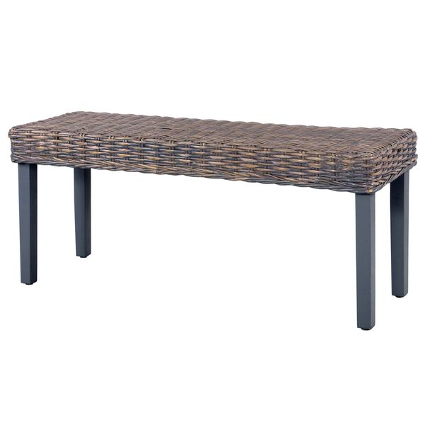 vidaXL Panca 110 cm Grigia in Rattan Naturale Kubu e Massello di Mogano
