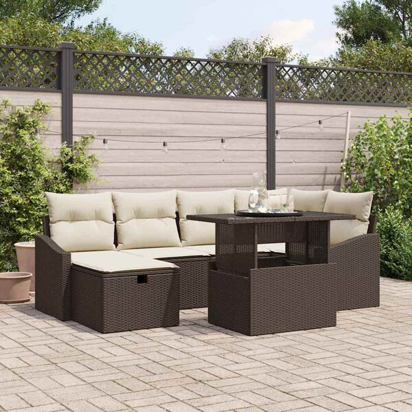 vidaXL Set Divano da Giardino con cuscino 7 pcs Marrone polyrattan