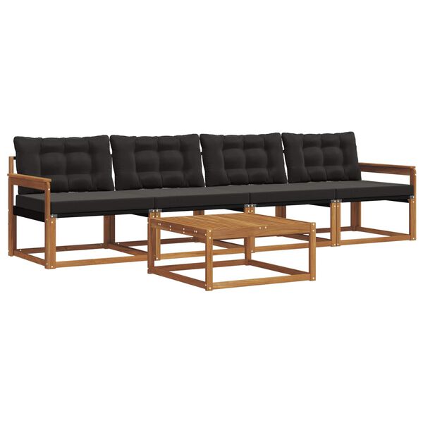 vidaXL Set di divani da esterno con cuscino 5 pcs Naturale e Nero