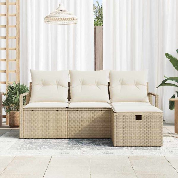 vidaXL Set di divani con cuscino 4 pcs Beige e Crema polyrattan