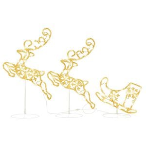 vidaXL Decorazione Slitta Renne in Acrilico 260x21x87cm Bianco Caldo