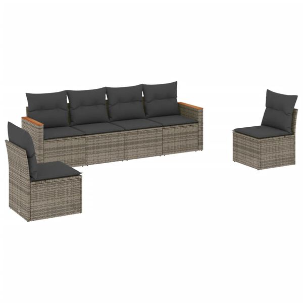 vidaXL Set Divano da Giardino 6 pz con Cuscini Grigio in Polyrattan