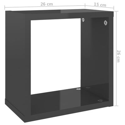 vidaXL Mensole Parete a Cubo 4 pz Grigio Lucido 26x15x26 cm