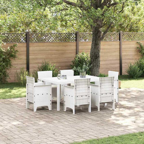 vidaXL Set da Pranzo per Giardino 7 pcs Bianco Rattan Polt