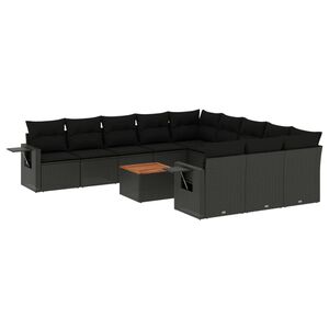 vidaXL Set Divani da Giardino 12 pz con Cuscini Nero in Polyrattan