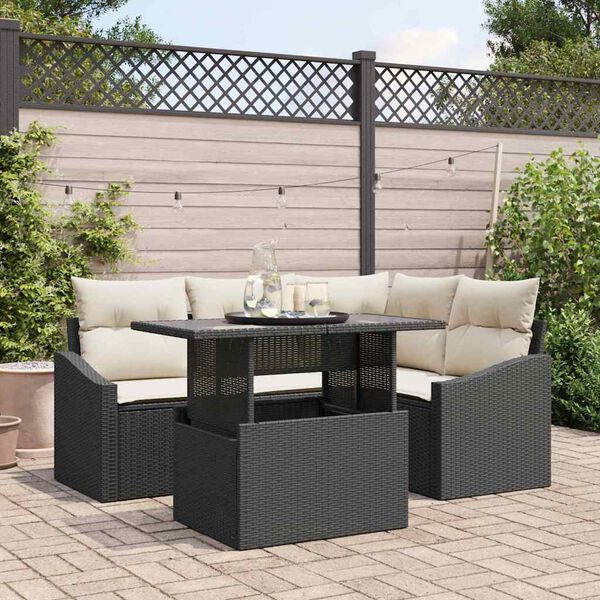 vidaXL Set Divano da Giardino con cuscino 5 pcs Nero e Crema