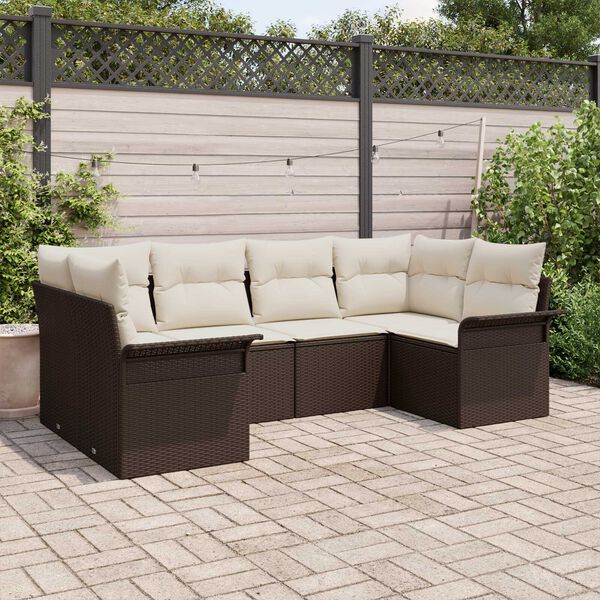 vidaXL Set Divano da Giardino con cuscino 6 pcs Marrone Poly Rattan
