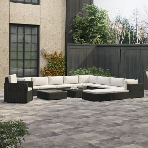 vidaXL Set Divani da Giardino 13 pz con Cuscini in Polyrattan Nero