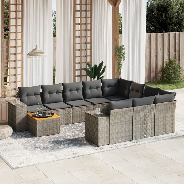 vidaXL Set Divani da Giardino 11 pz con Cuscini in Polyrattan Grigio