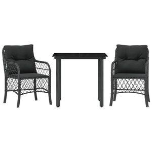 vidaXL Set da Bistr&ograve; 3 pz con Cuscini Nero in Polyrattan
