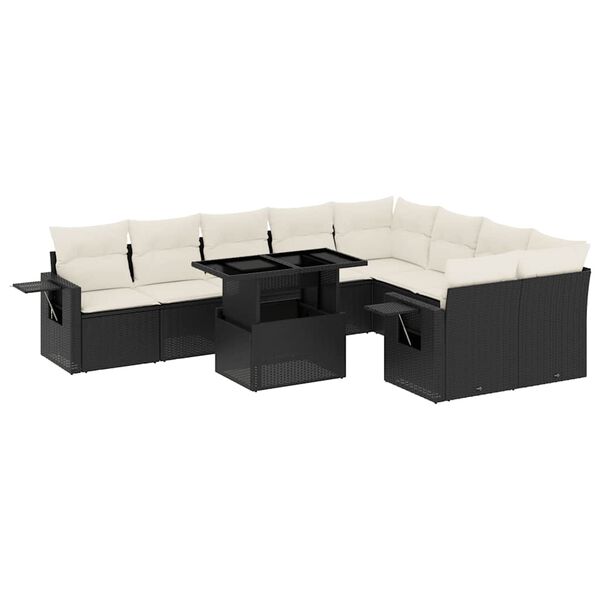 vidaXL Set Divani da Giardino 10pz con Cuscini in Polyrattan Nero