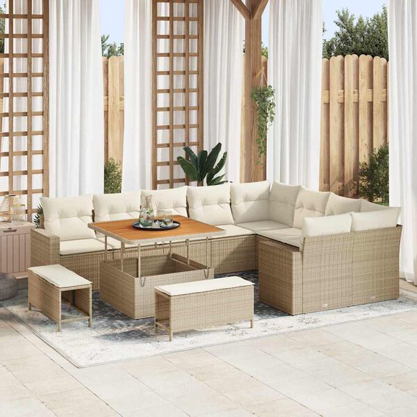 vidaXL Set Divano da Giardino 13 pcs Beige e Crema polyrattan