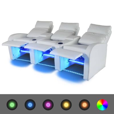 vidaXL Divano Reclinabile a 3 Posti con LED in Similpelle Bianco