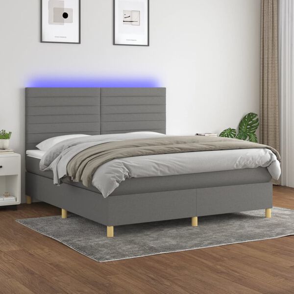 vidaXL Letto a Molle Materasso e LED Grigio Scuro 160x200cm in Tessuto