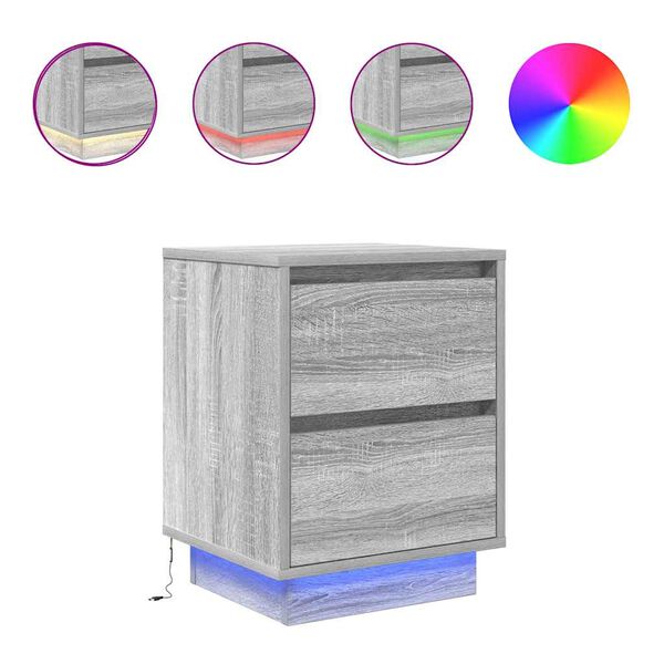 vidaXL Comodini con Luci a LED 2 pz Grigio Sonoma 38x34x50 cm