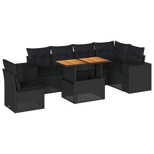 vidaXL Set Divani da Giardino con Cuscini 7pz Nero Polyrattan