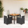 vidaXL Set Bistr&ograve; da Giardino 5 pz con Cuscini in Polyrattan Nero