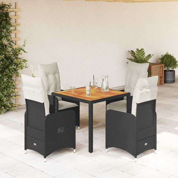 vidaXL Set Bistr&ograve; da Giardino 5 pz con Cuscini in Polyrattan Nero