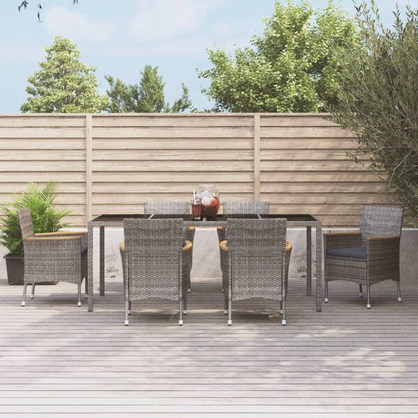 vidaXL Set da Pranzo da Giardino 7 pz con Cuscini in Polyrattan Grigio